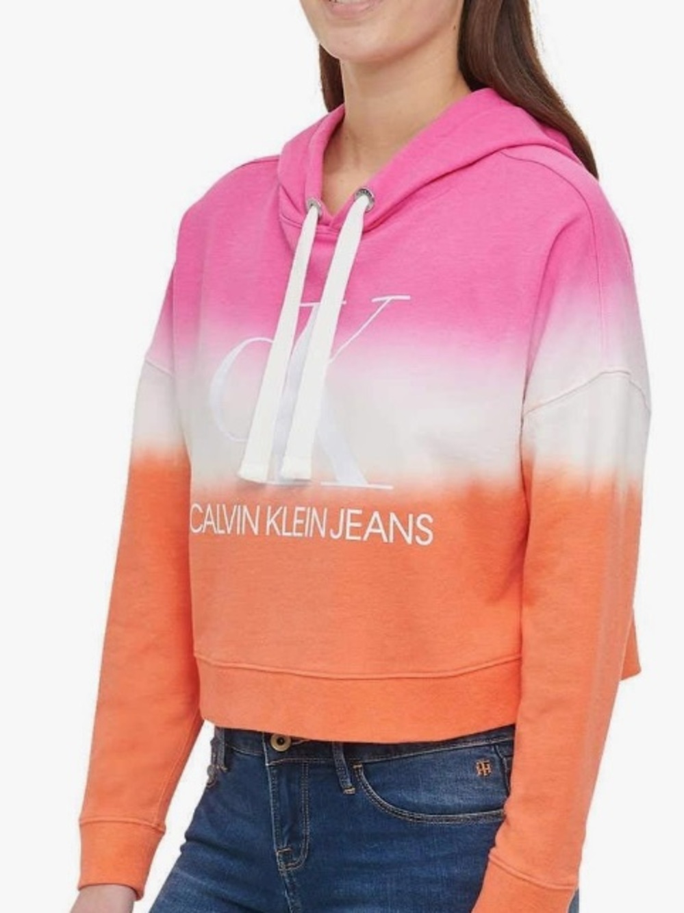 Calvin Klein Jeans Pink-to-Orange Ombre Cropped Hoodie